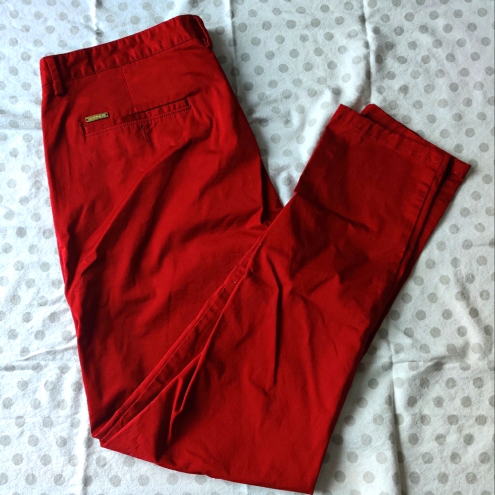 Red 38x30 Hontoute Slim Fit Chinos